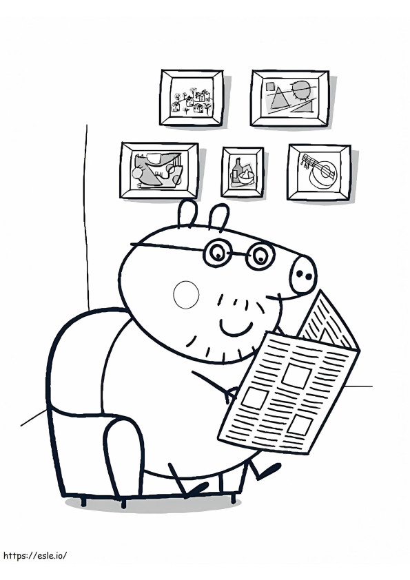 Coloriage Papa Cochon lisant le journal à imprimer dessin