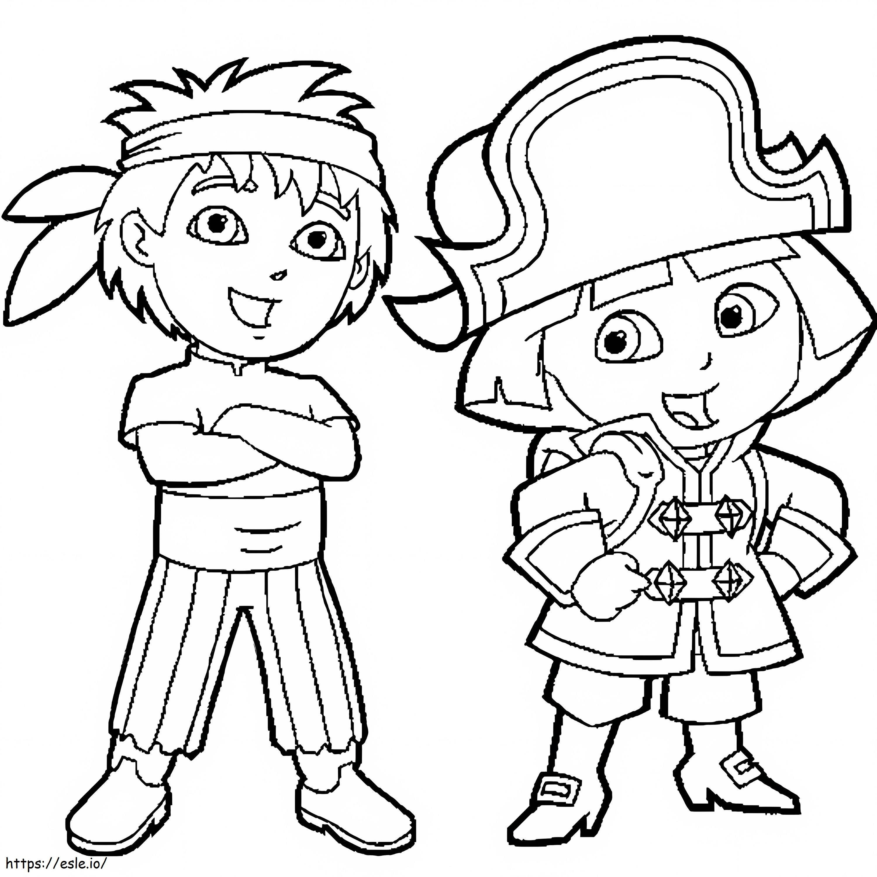 Coloriage Diego et Dora Pirates à imprimer dessin