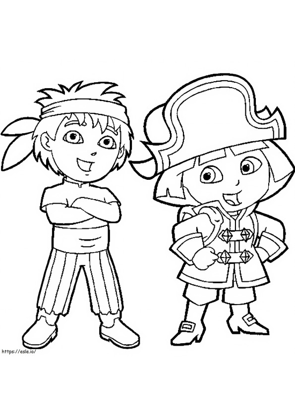 Diego en Dora Piraat kleurplaat