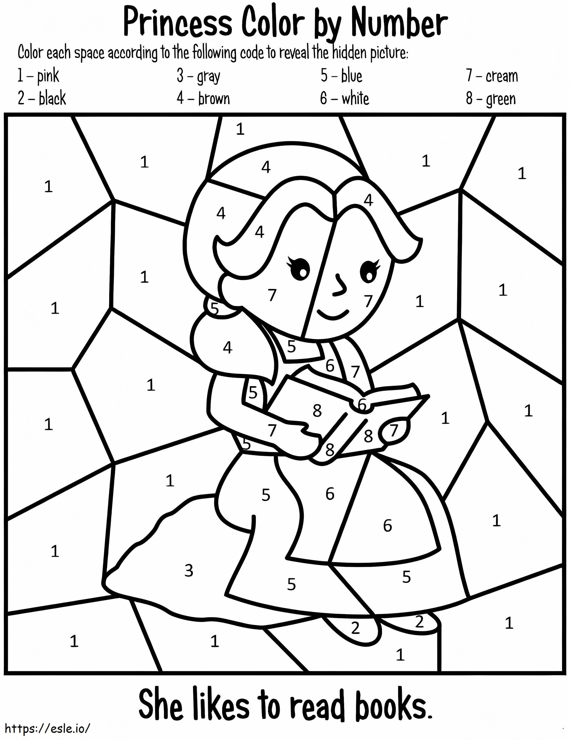 Coloriage Livre de lecture de princesse couleur par numéro à imprimer dessin