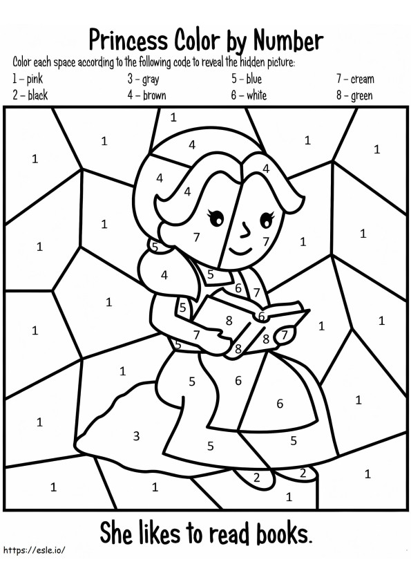 Coloriage Livre de lecture de princesse couleur par numéro à imprimer dessin