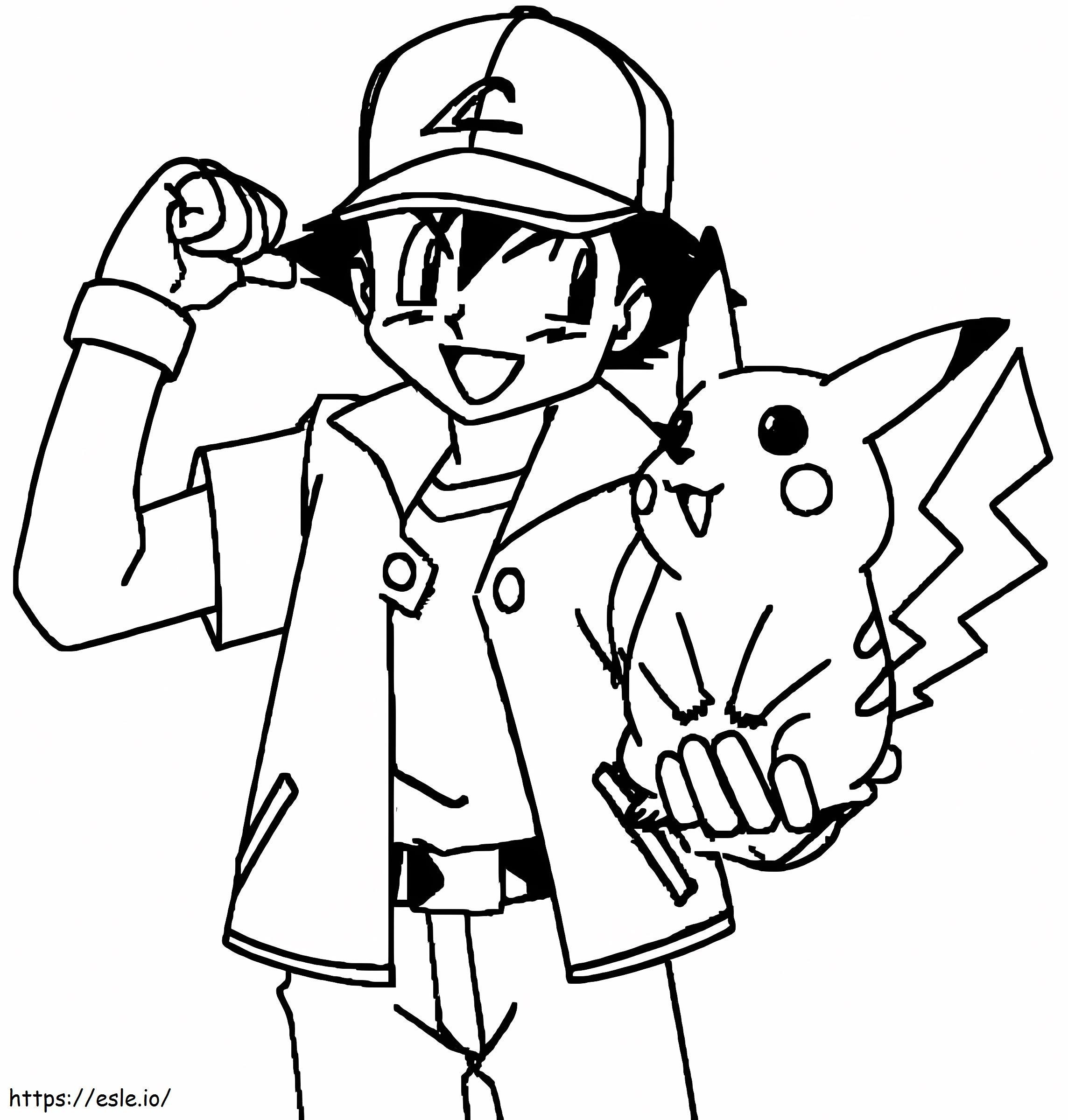 Ash With Pikachu coloring page