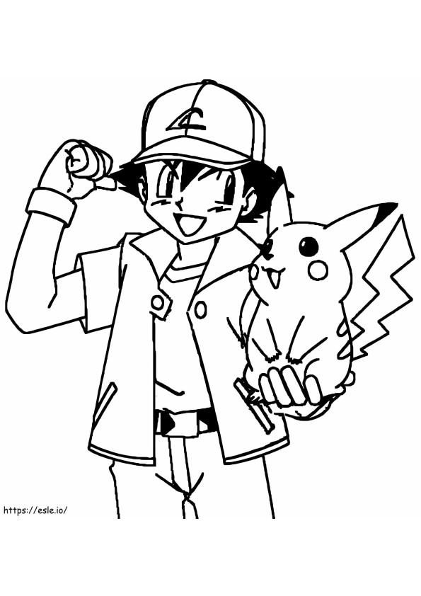 Ash With Pikachu coloring page