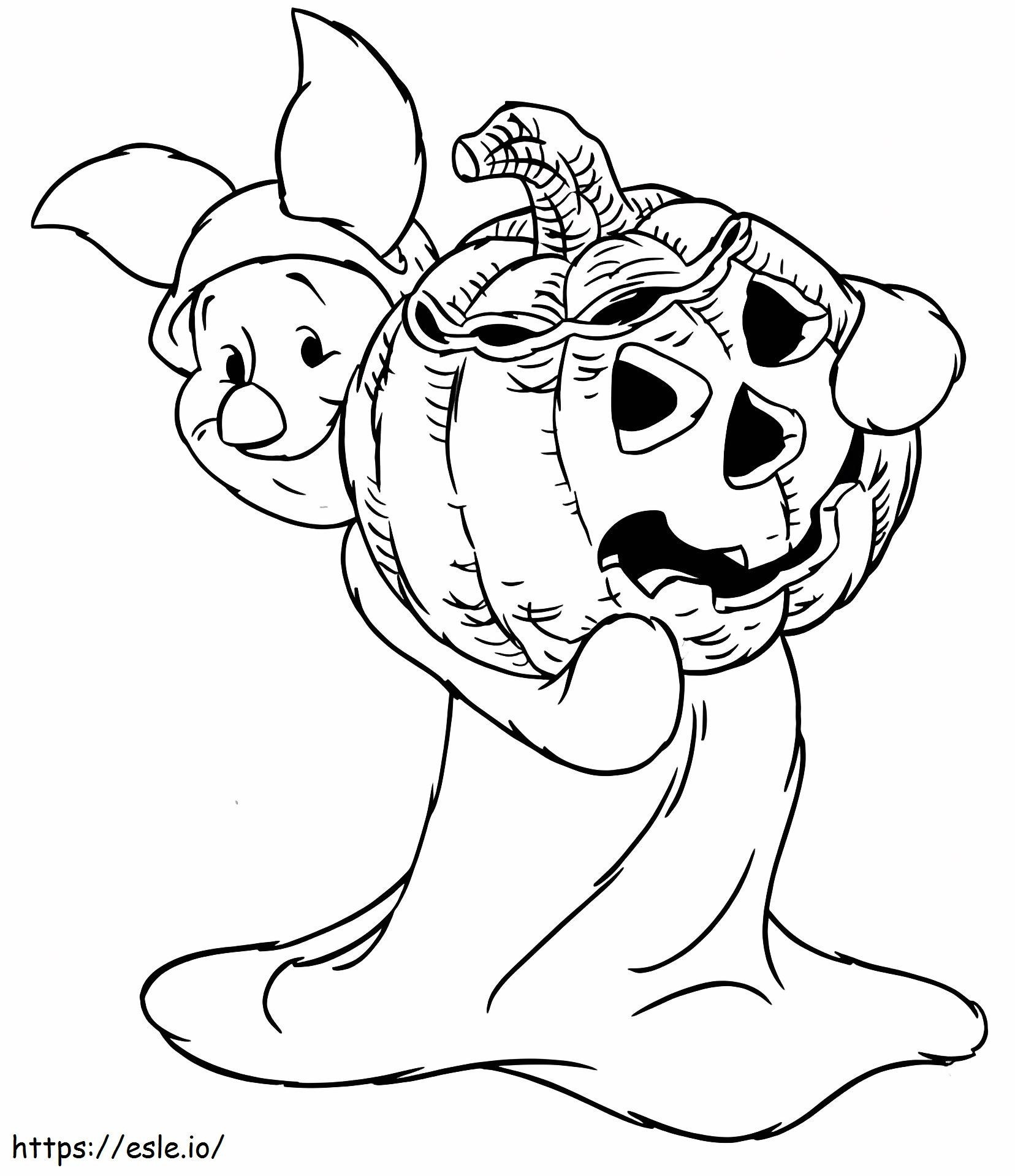 Coloriage 1532919741 Porcinet tenant une citrouille d'Halloween A4 à imprimer dessin