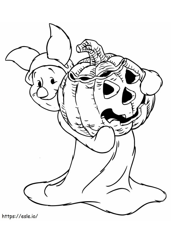 Coloriage 1532919741 Porcinet tenant une citrouille d'Halloween A4 à imprimer dessin