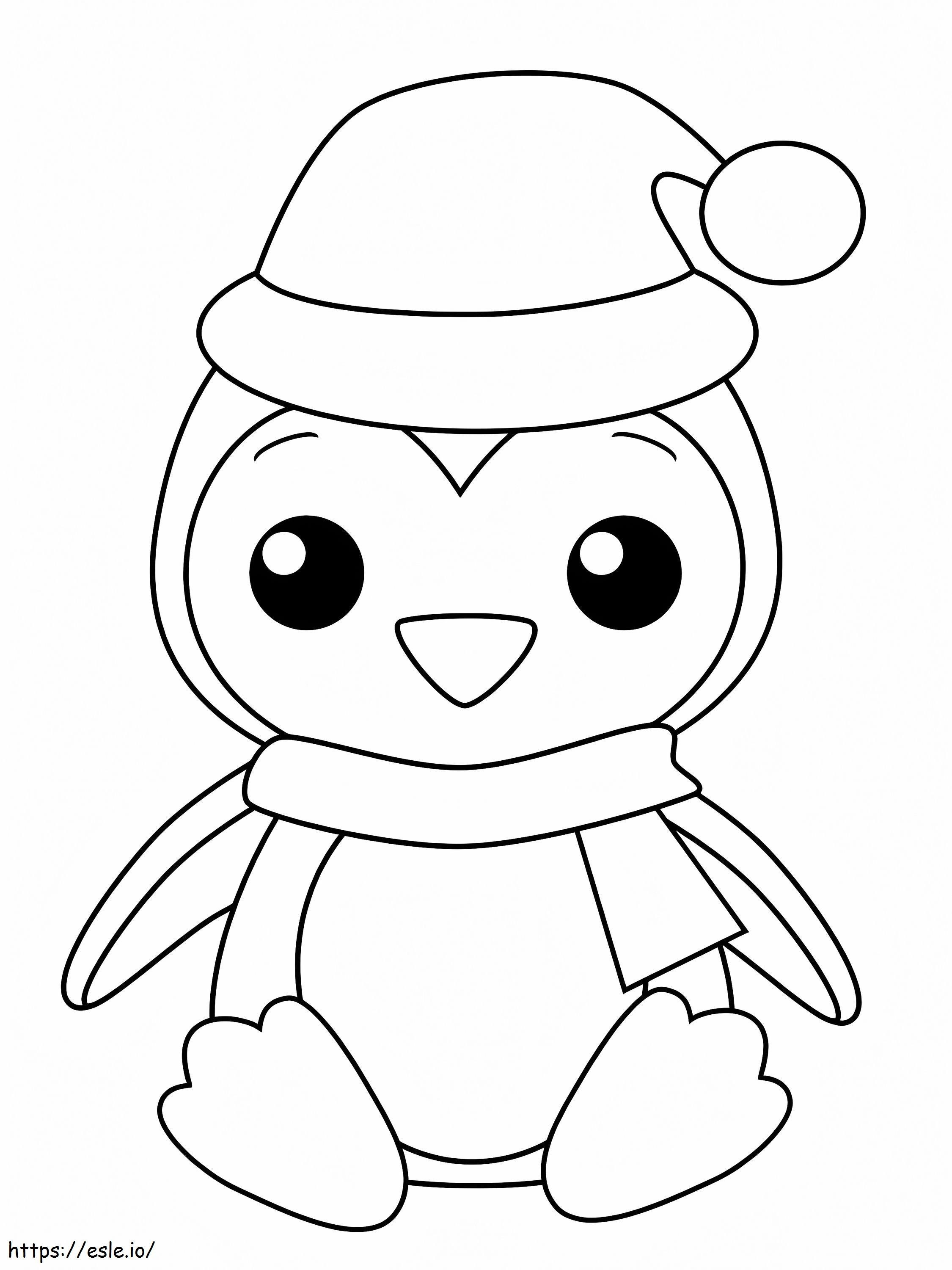 Noel Baba şapkalı penguen boyama