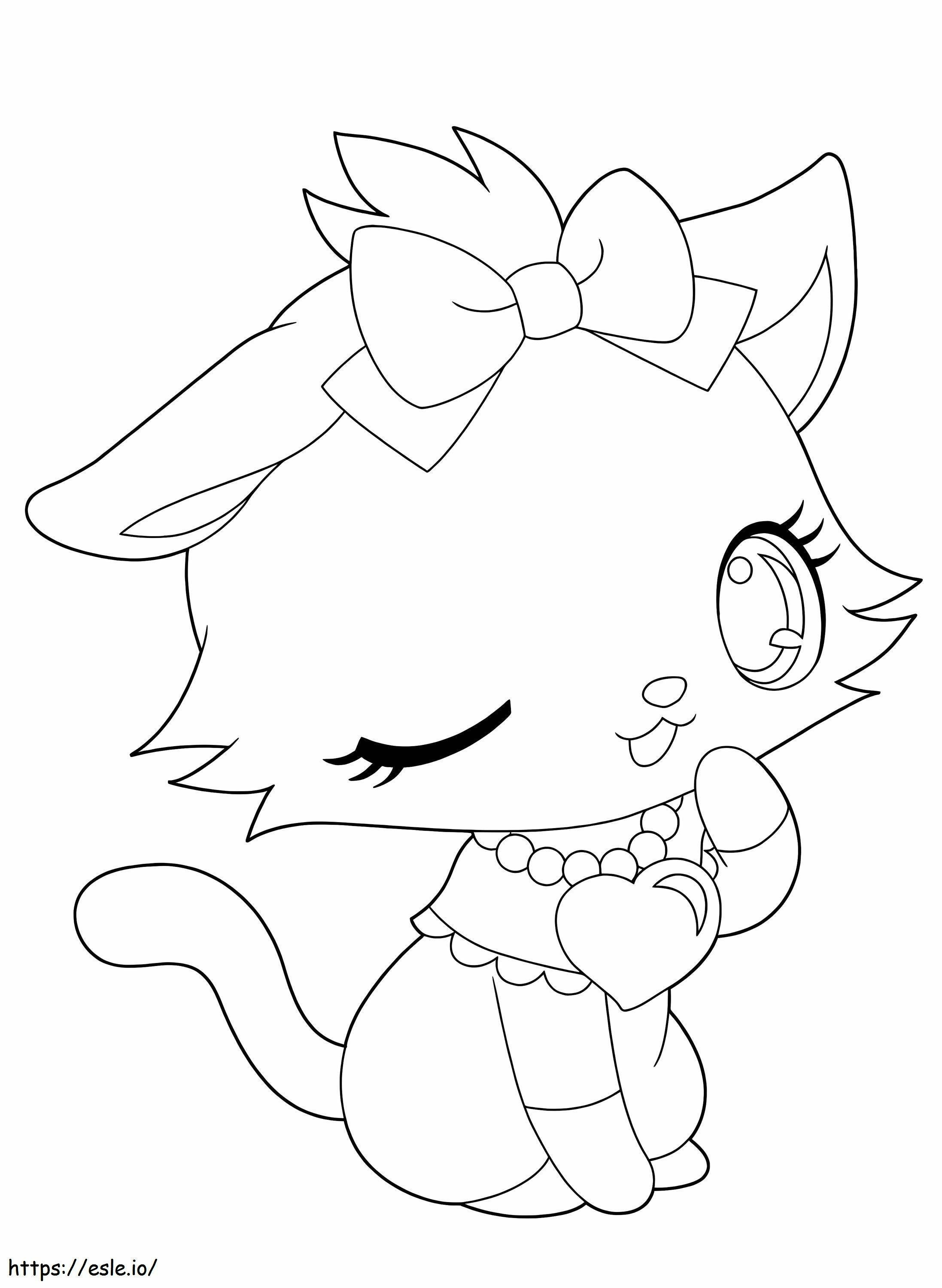 Cute Kitten With A Heart Necklace coloring page