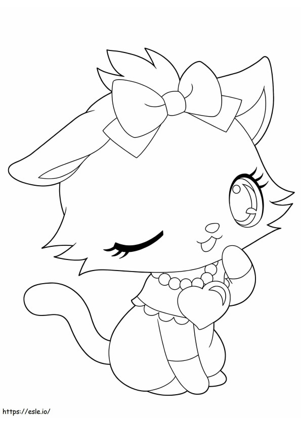 Cute Kitten With A Heart Necklace coloring page
