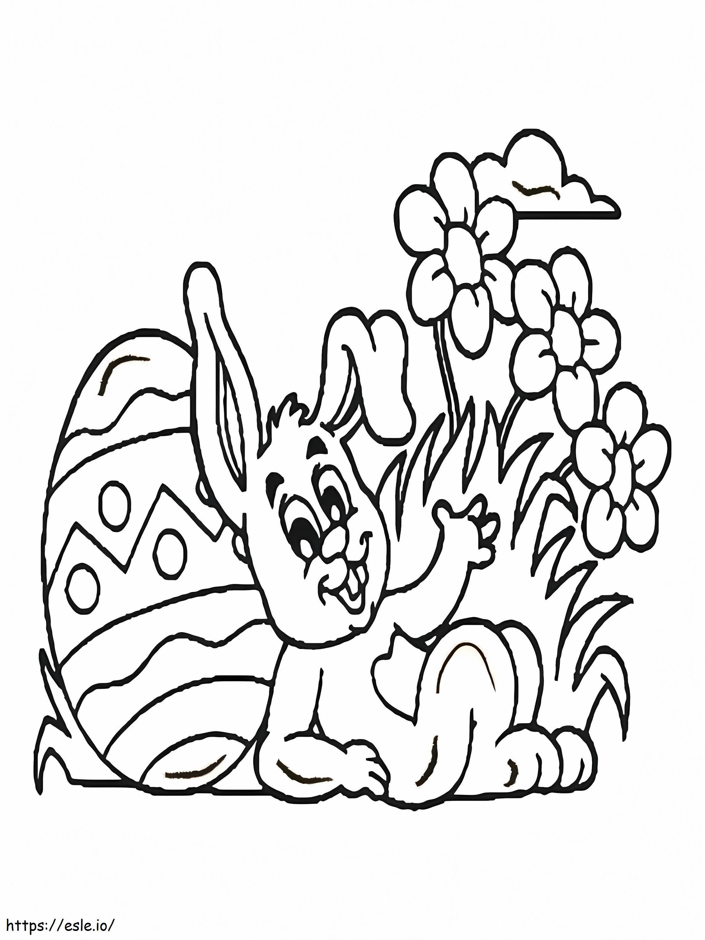 Easter Bunny Egg And Flowers coloring page