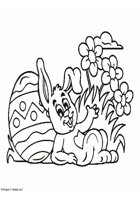 Coloriage Oeuf De Lapin De Pâques Et Fleurs à imprimer dessin