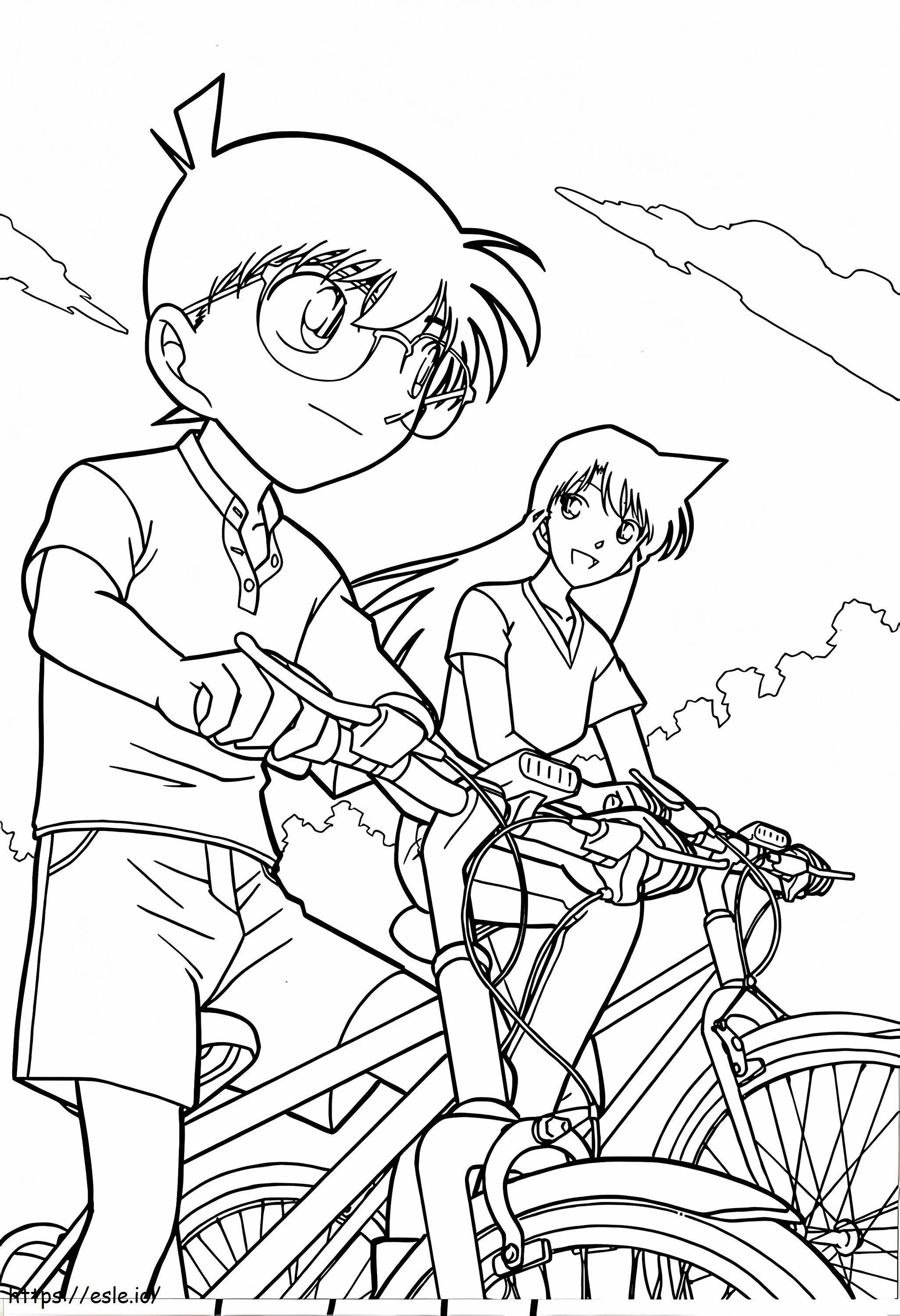 Conan ve bisikletle koştu boyama