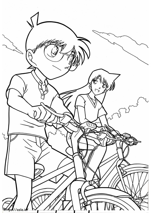 Conan en rende op een fiets kleurplaat