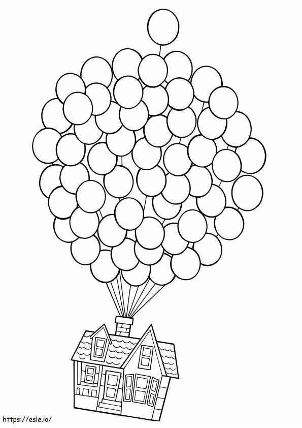 Coloriage Maison de ballons en haut à imprimer dessin