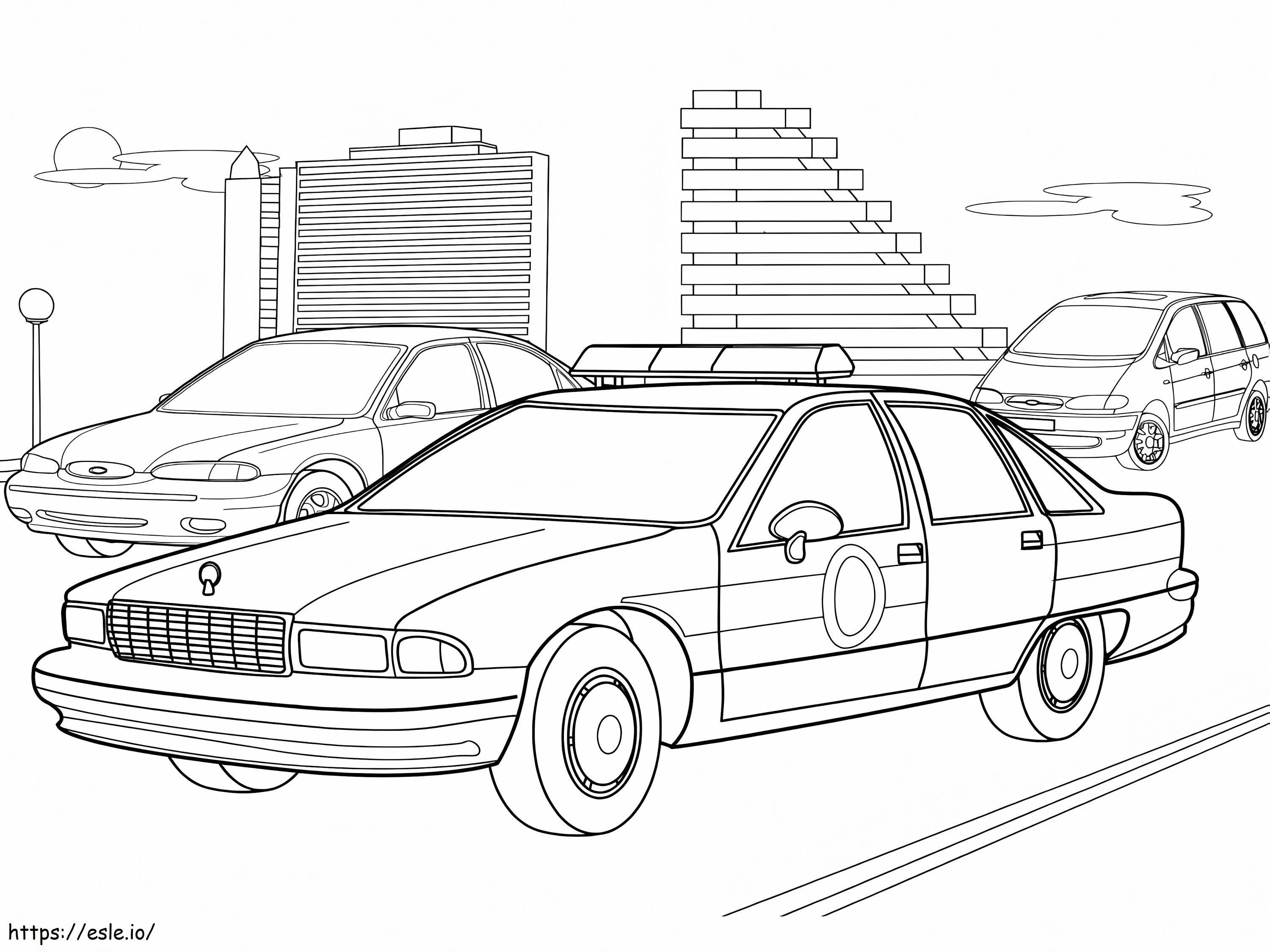 Police Car In The City coloring page