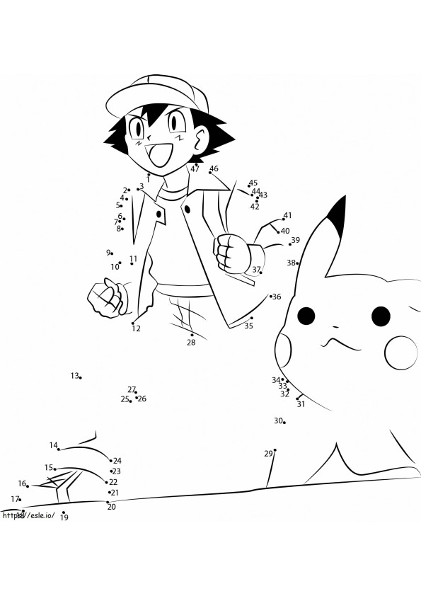 Ash und Pikachu Pokemon Punkt zu Punkt ausmalbilder