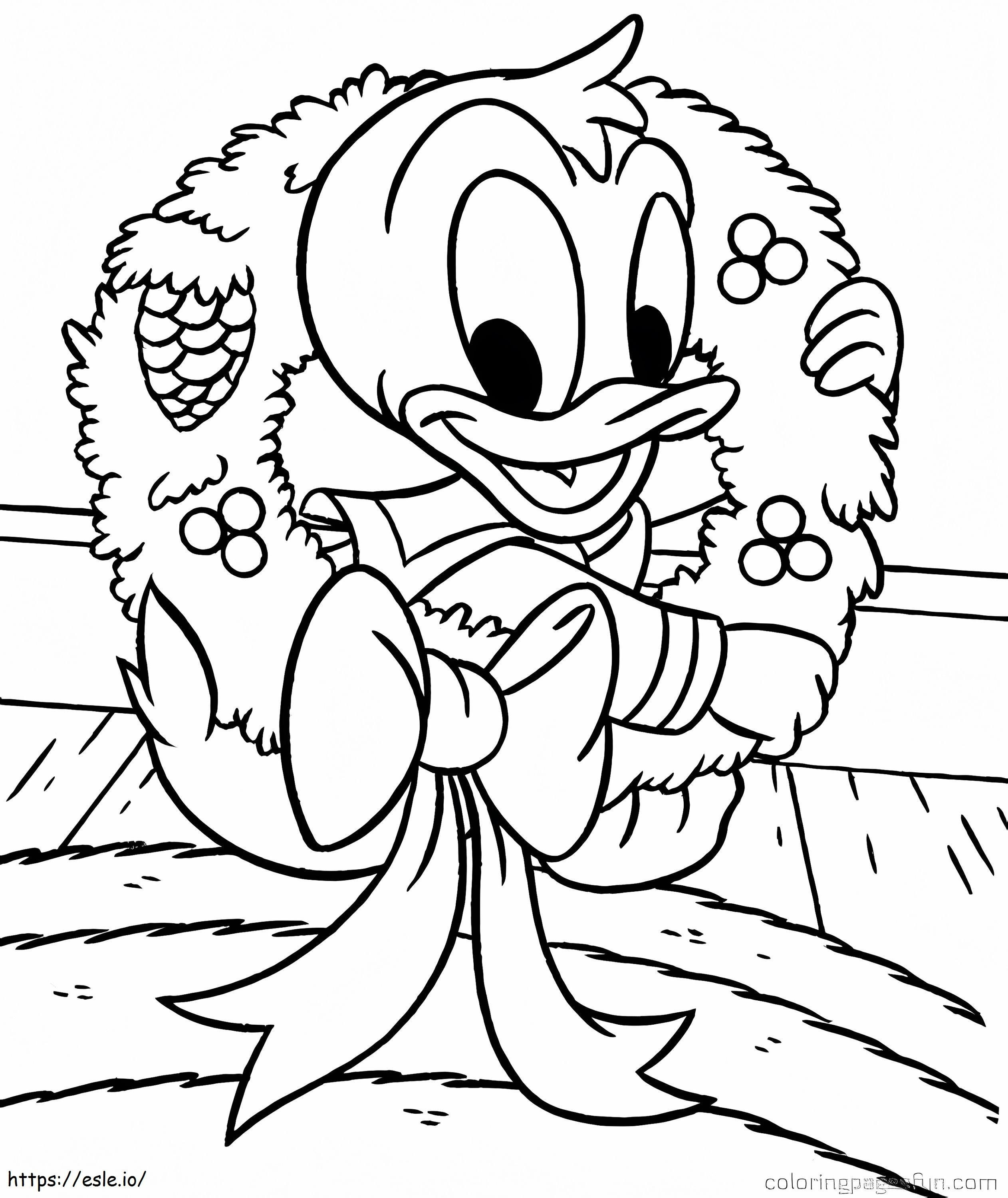 Pato Donald com guirlanda de Natal para colorir
