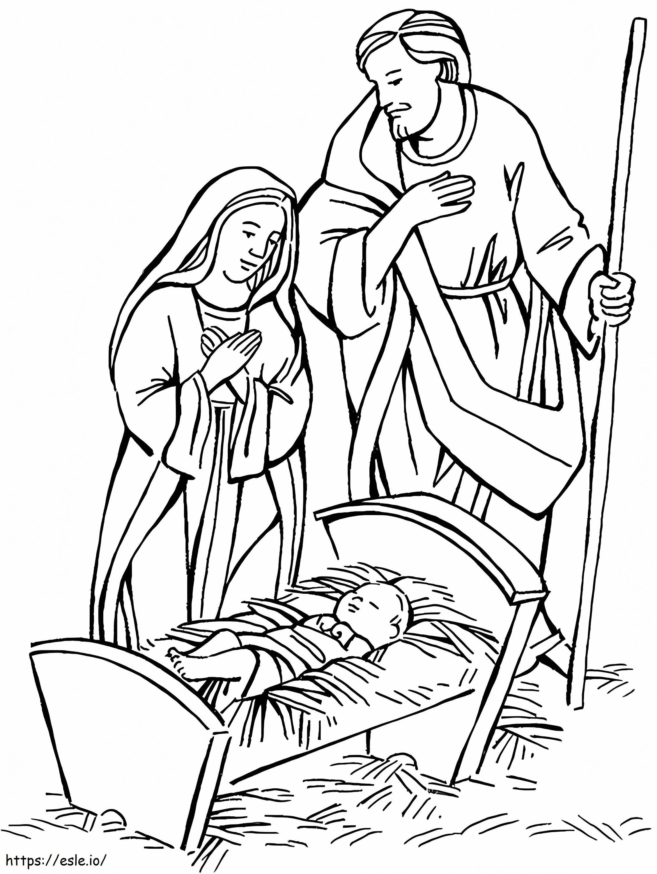 Bayi Yesus Maria dan Yusuf Gambar Mewarnai
