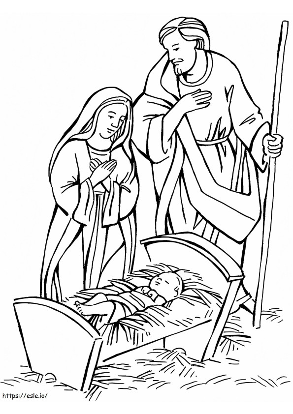 Jeesus-lapsi Maria ja Joosef värityskuva