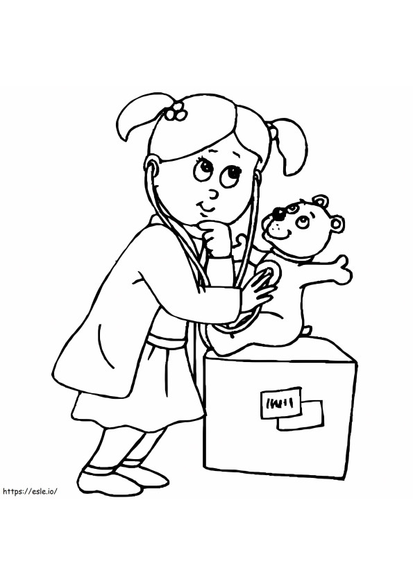 Coloriage Petite fille jouant au vétérinaire à imprimer dessin