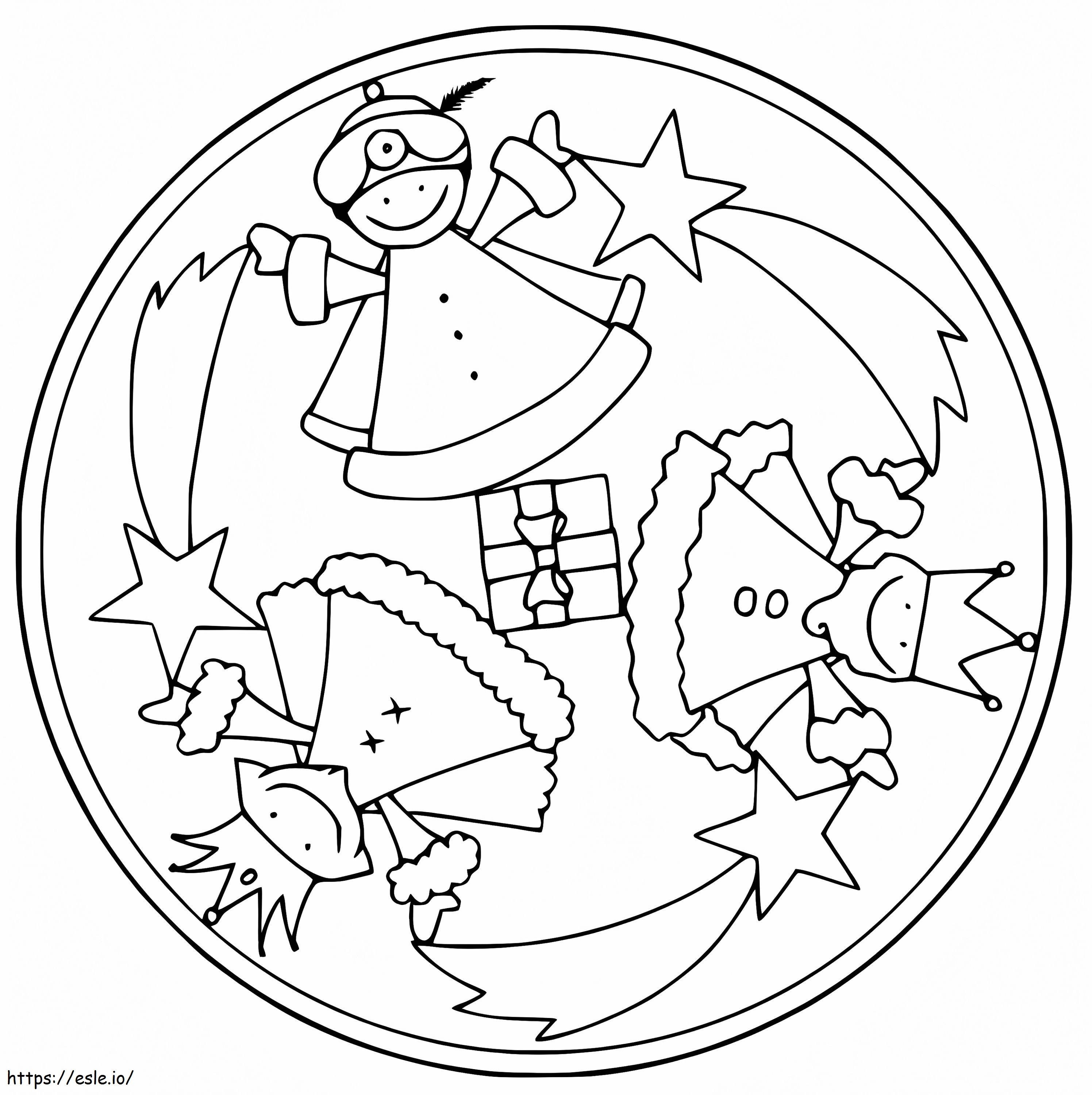 Mandala De Navidad Con Ángeles para colorear