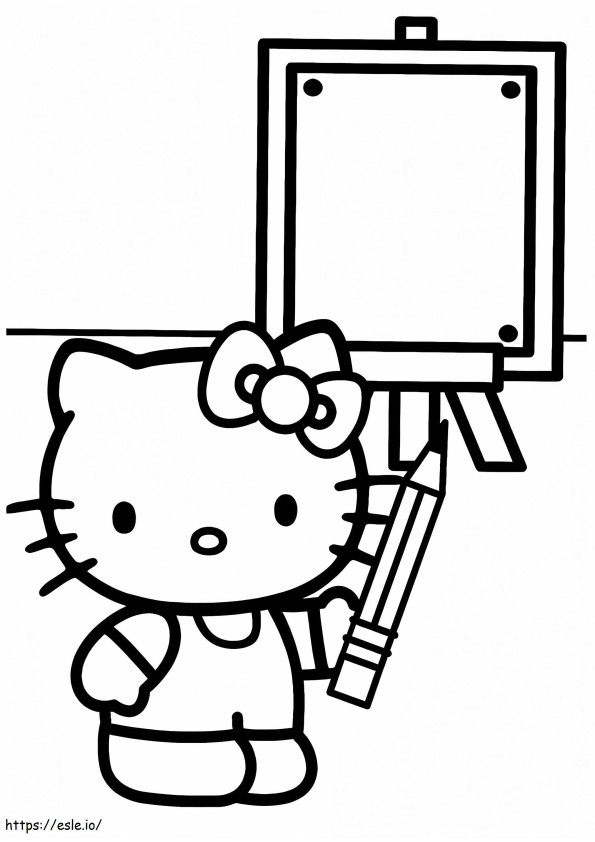 Coloriage Hello Kitty Au Tableau à imprimer dessin