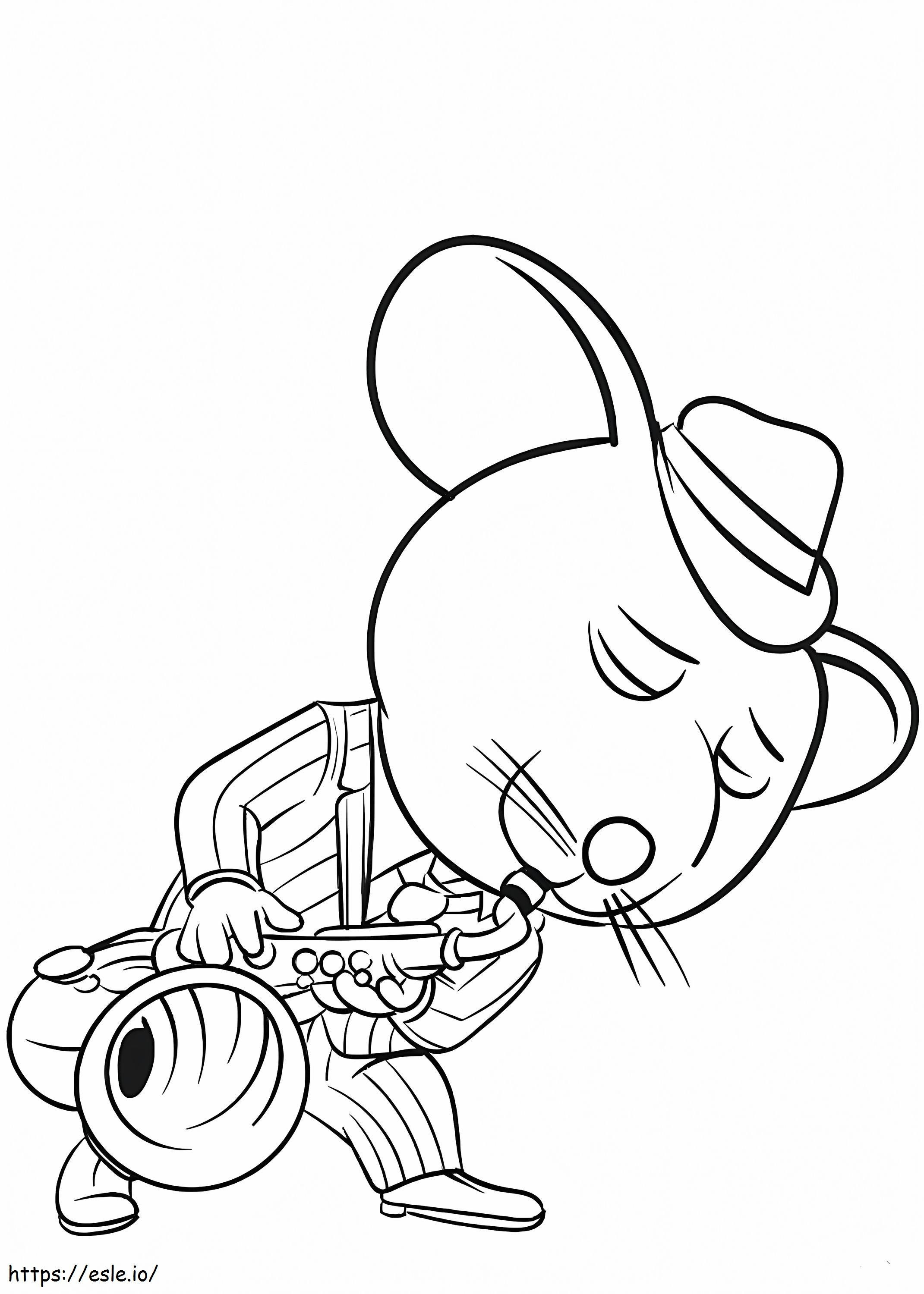 Rato tocando saxofone para colorir