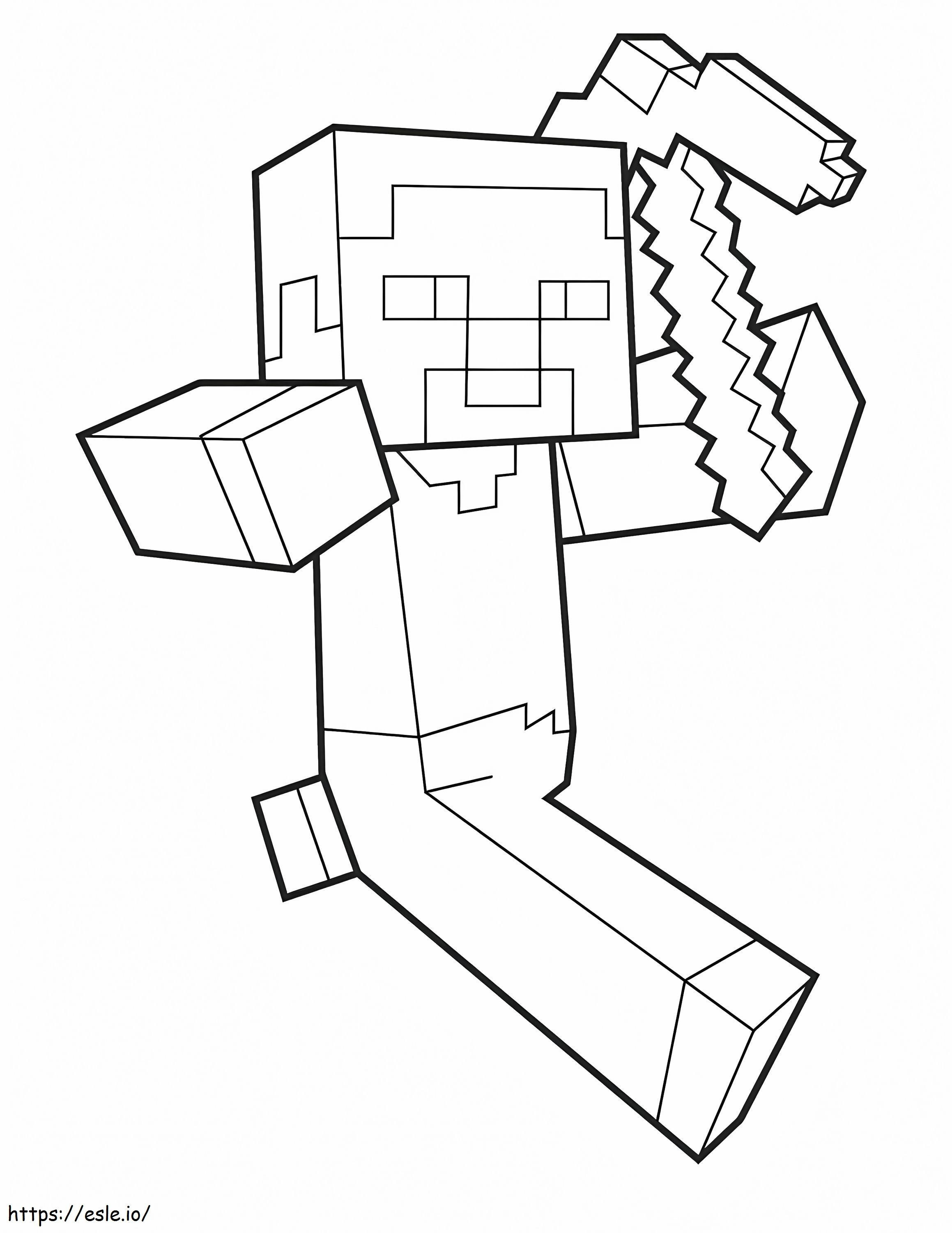 Steve Running Holding Pickaxe coloring page