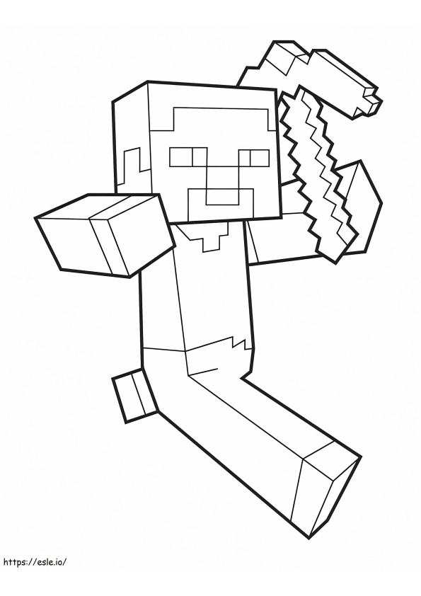 Steve Running Holding Pickaxe coloring page