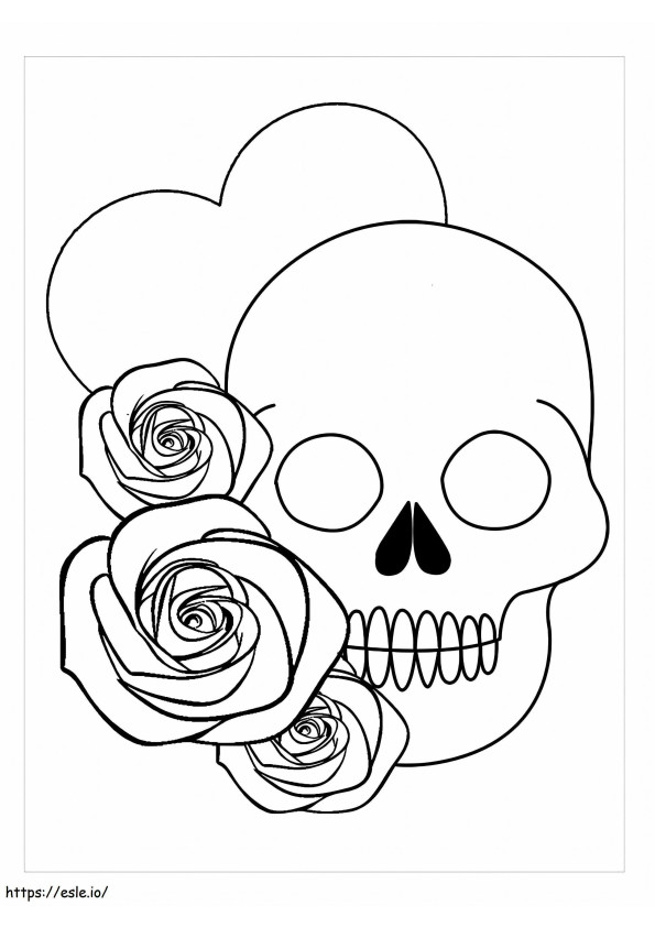 Coloriage Crâne et trois roses à imprimer dessin