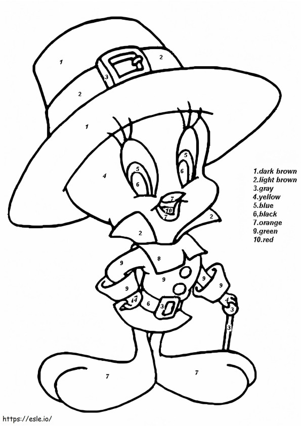 Tweety Thanksgiving Color By Number coloring page