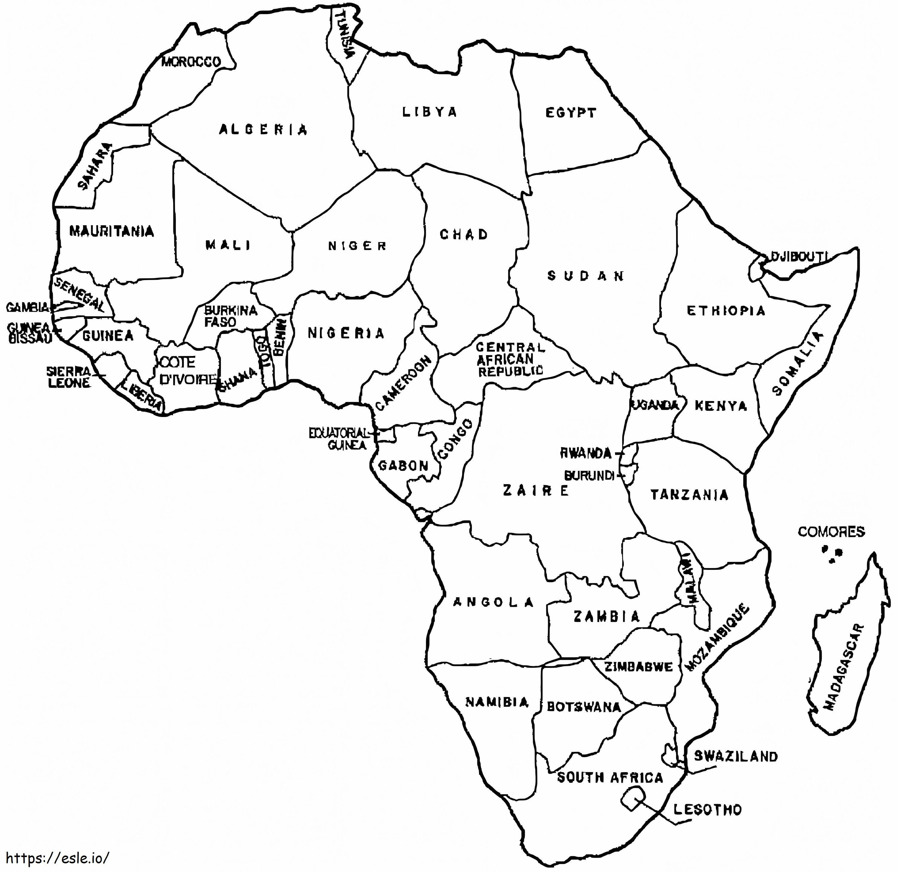 Afdrukbare kaart van Afrika kleurplaat kleurplaat