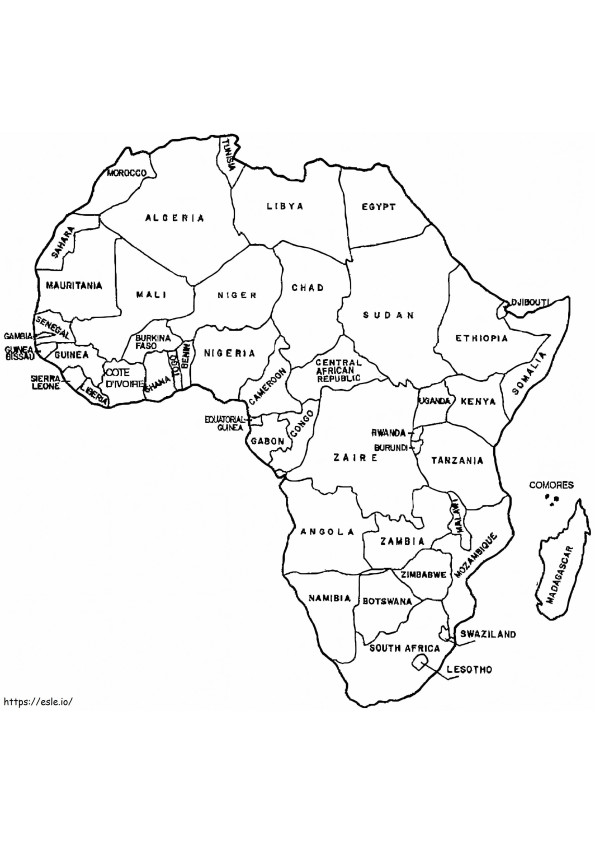 Mappa dell'Africa stampabile da colorare