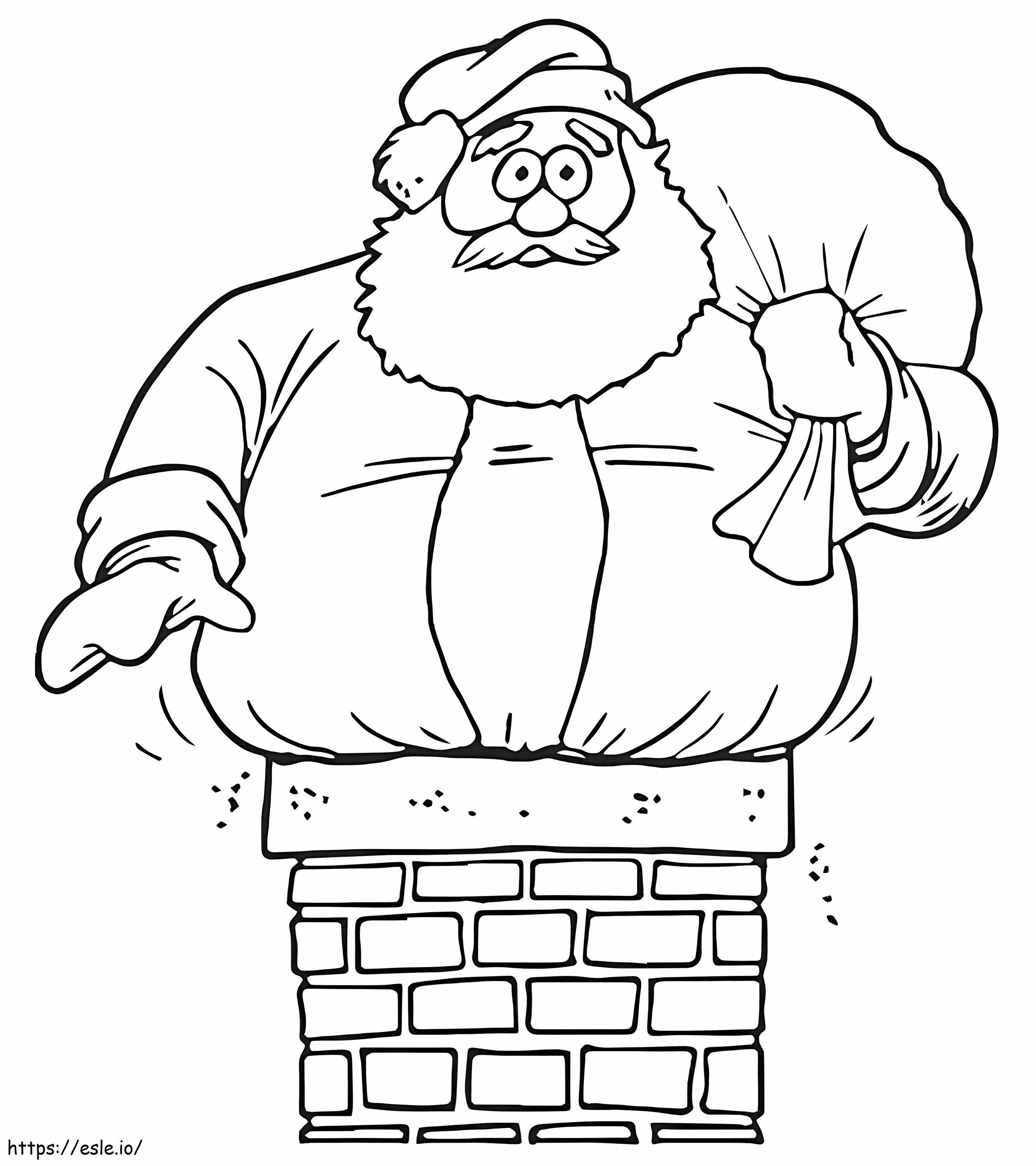 Papá Noel atrapado en una chimenea para colorear