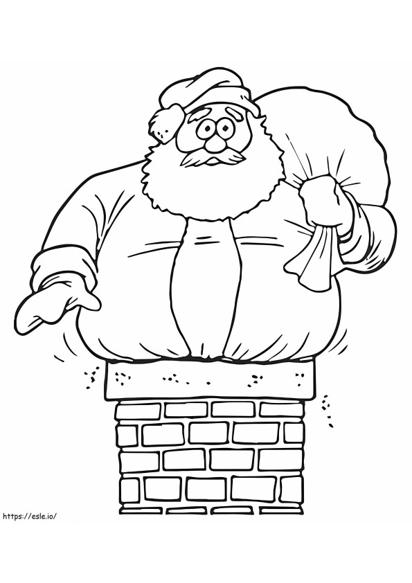Coloriage Le Père Noël coincé dans une cheminée à imprimer dessin