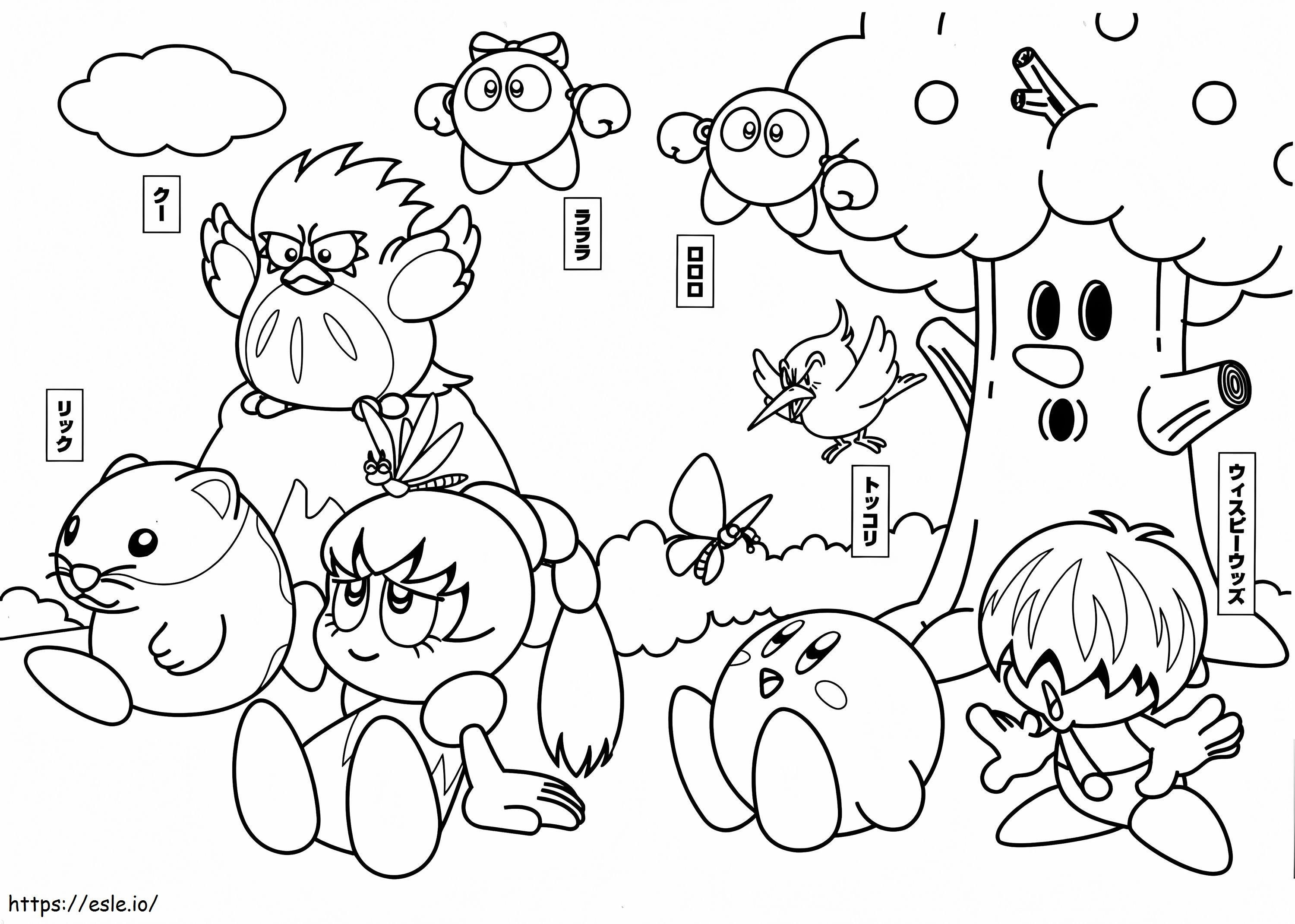 Kirby z przyjaciółmi kolorowanka
