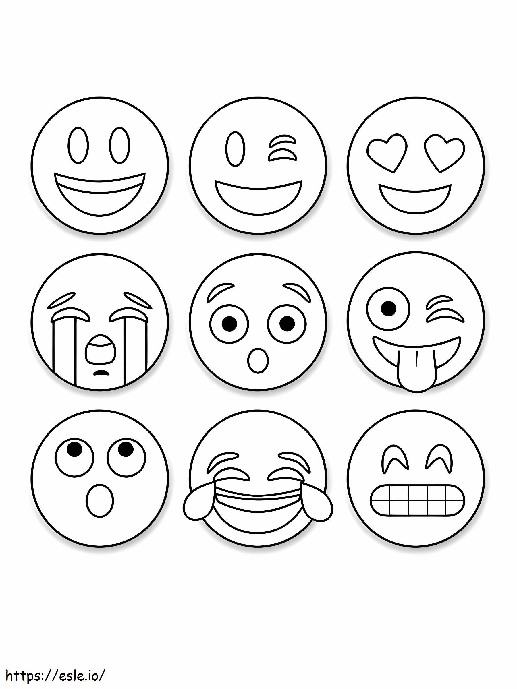 Neun Emoji ausmalbilder