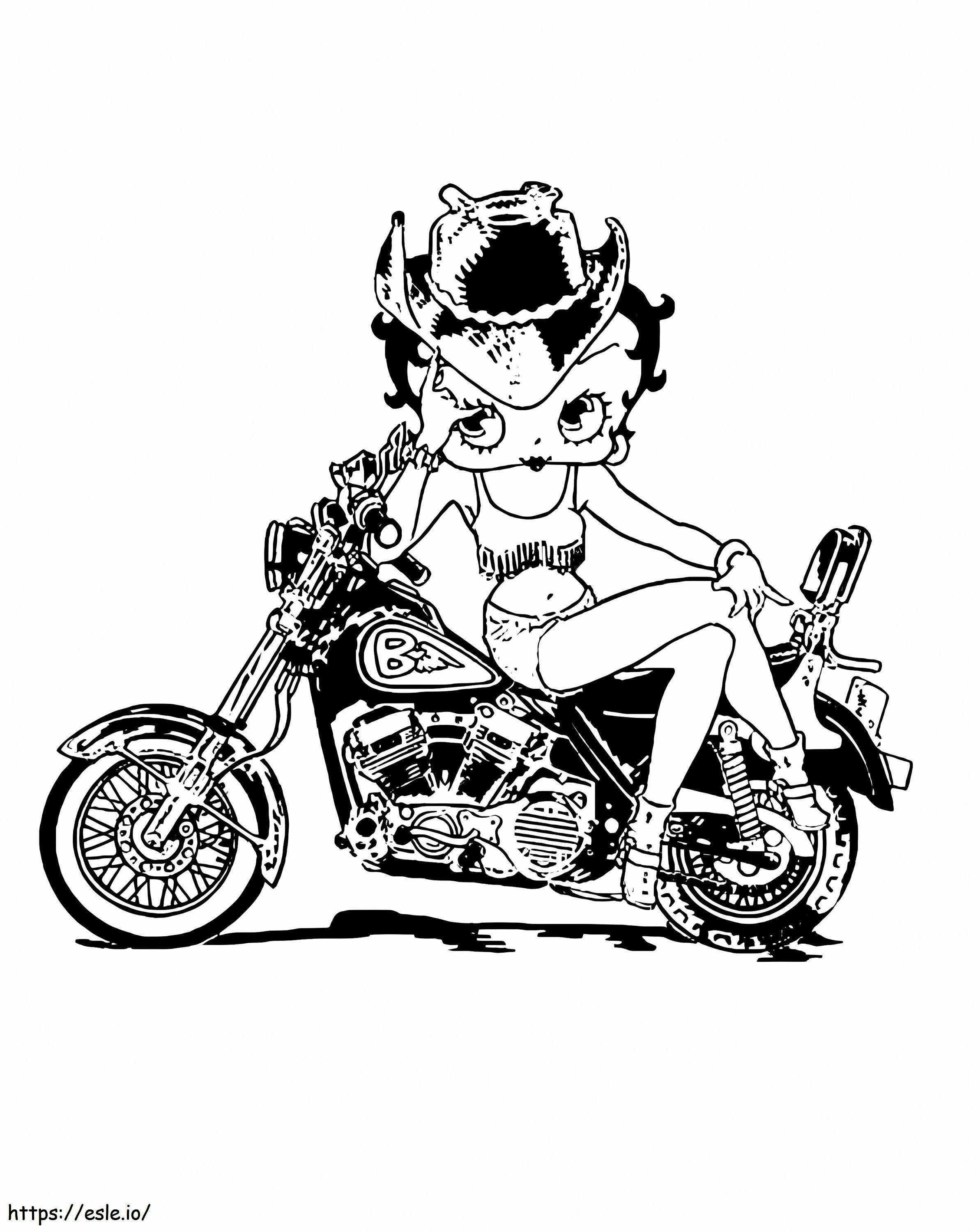 Betty Boop pe motocicletă de colorat