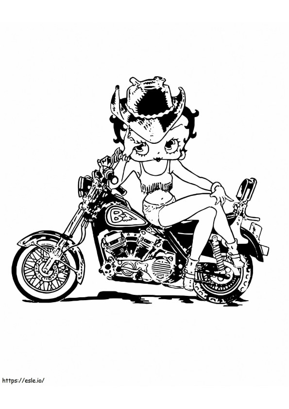 Betty Boop pe motocicletă de colorat