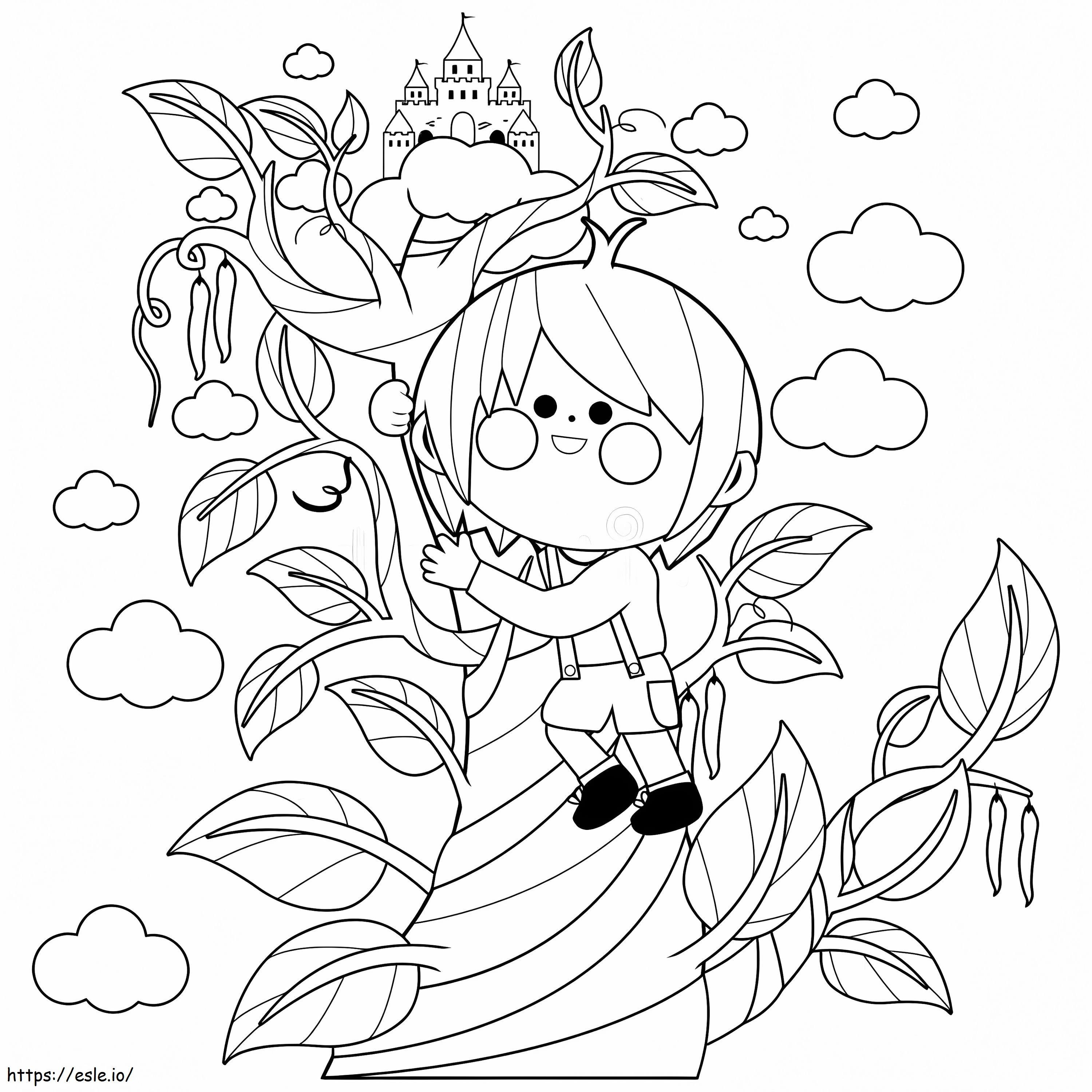 Jack Climbing The Magic Bean Stalk coloring page