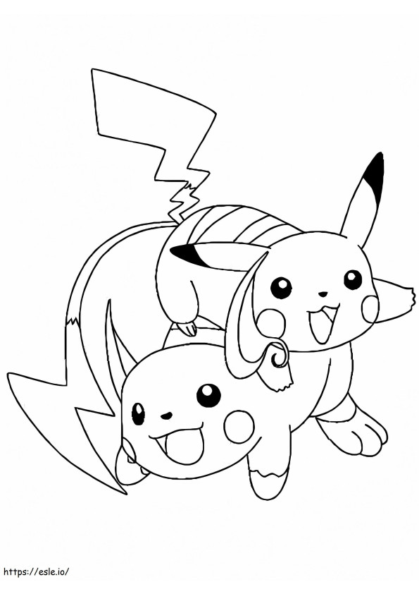 Pikachu y Raichu para colorear