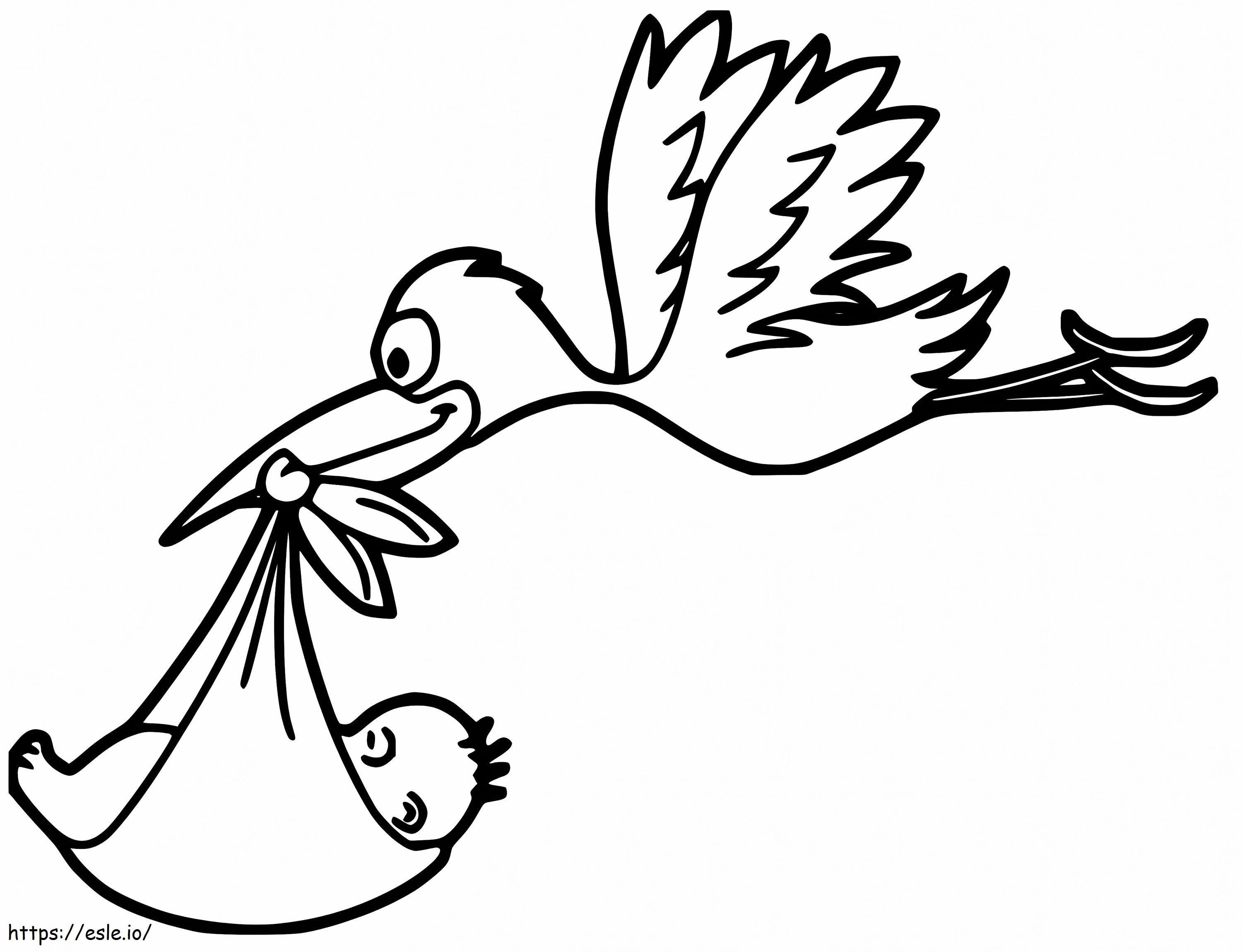Cartoon Stork Delivering Baby coloring page