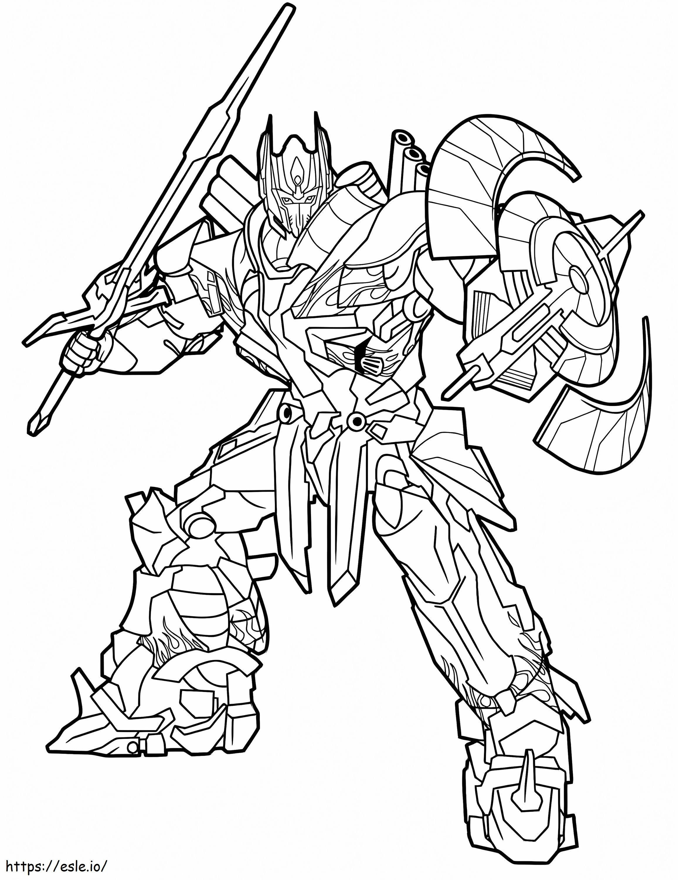 Optimus com espada e escudo para colorir
