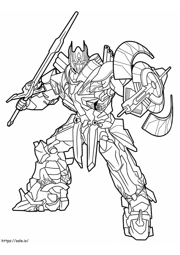 Optimus con espada y escudo para colorear