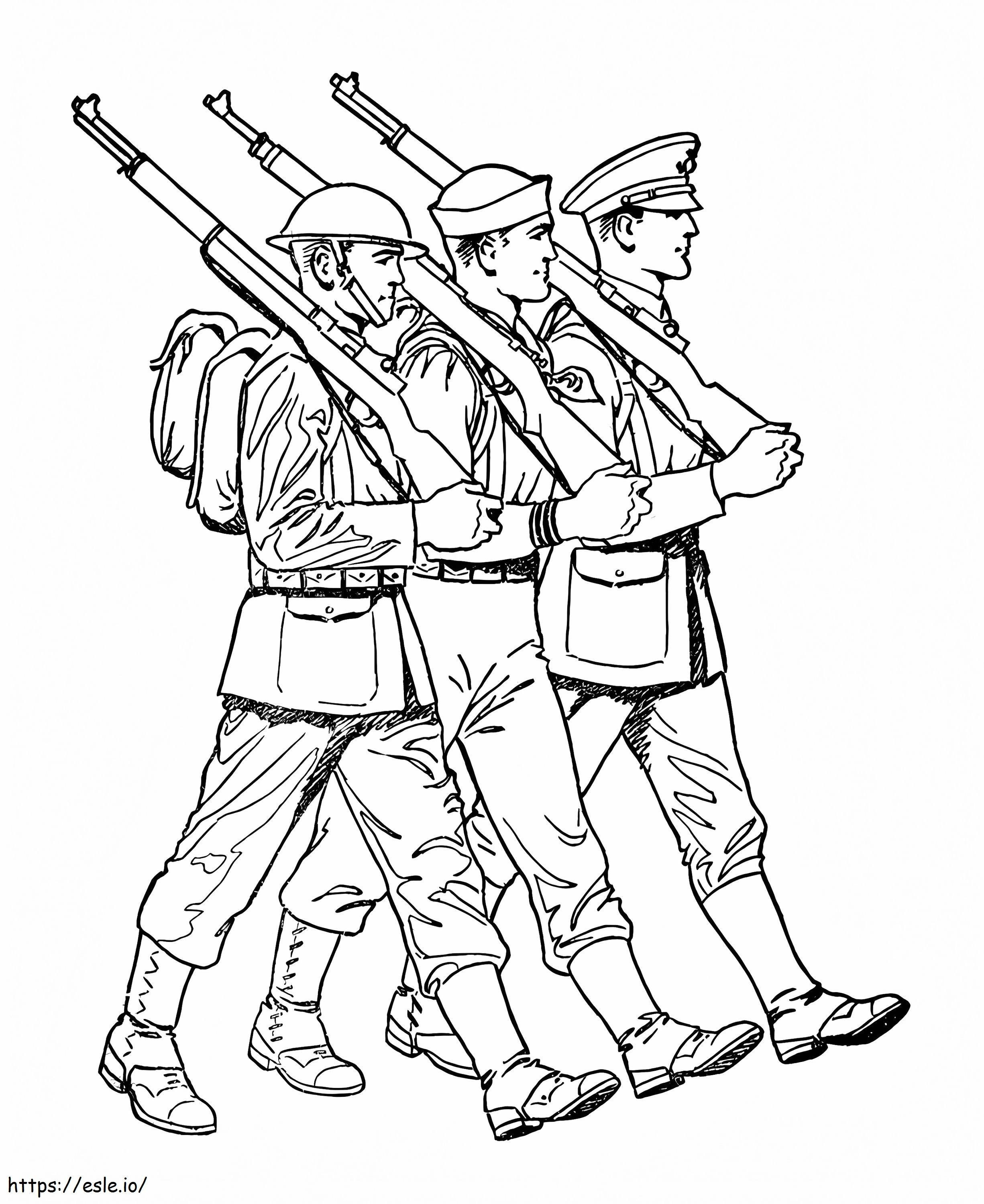 三人の兵士 ぬりえ - 塗り絵