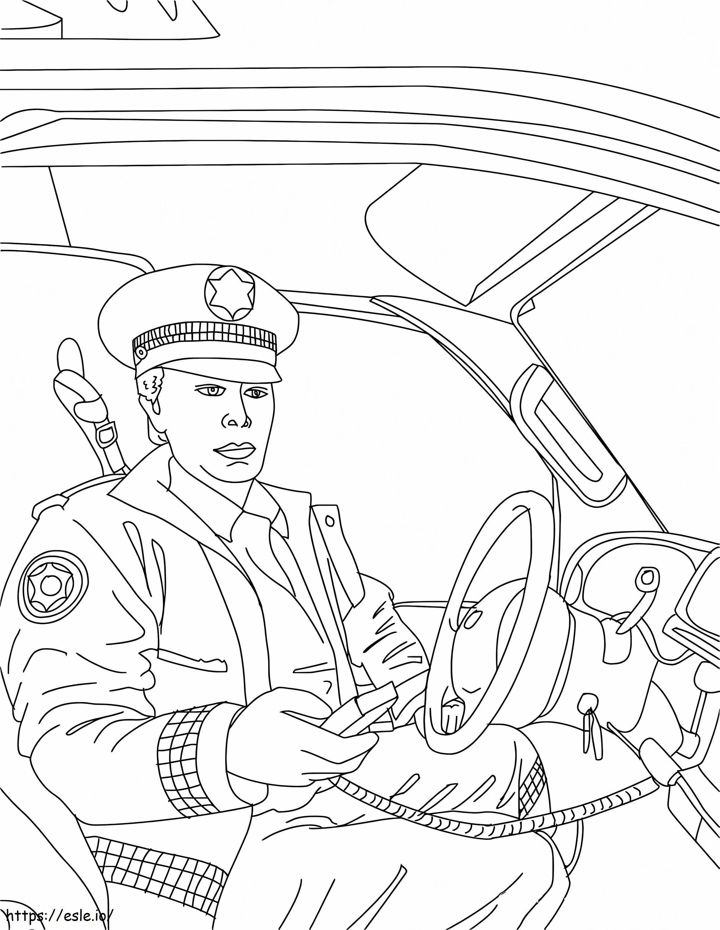 Polícia em seu carro de polícia para colorir