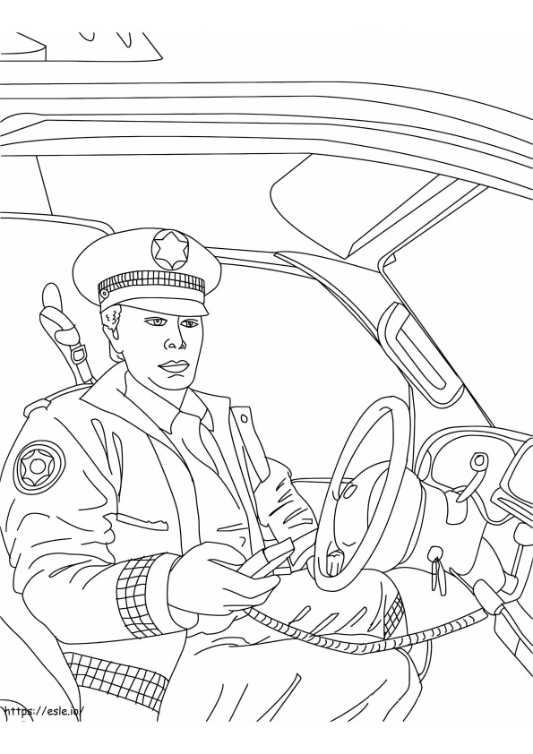 Polícia em seu carro de polícia para colorir