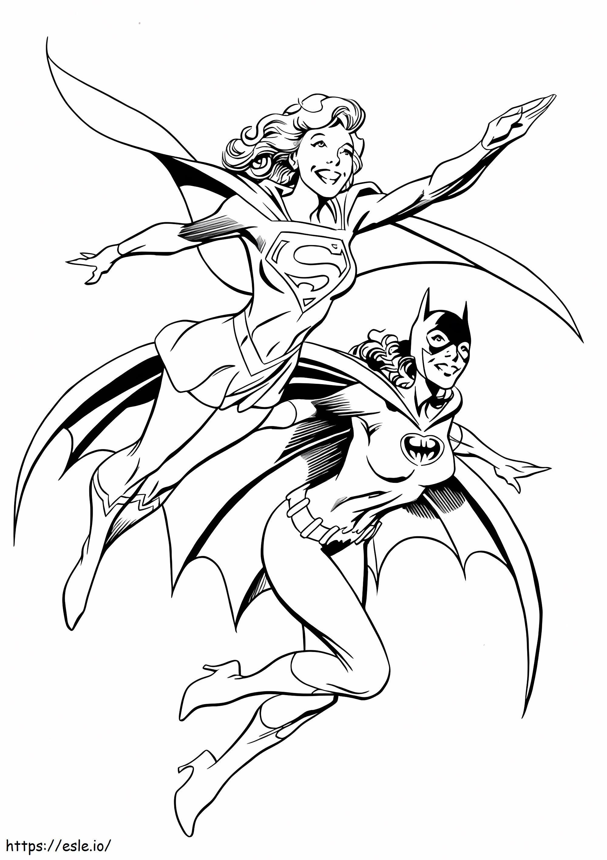 Batgirl en Supergirl vliegen kleurplaat kleurplaat