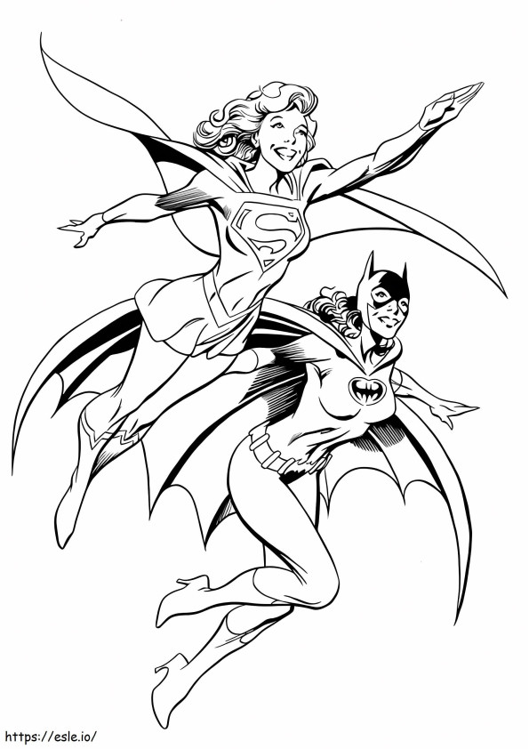 Batgirl And Supergirl Flying coloring page