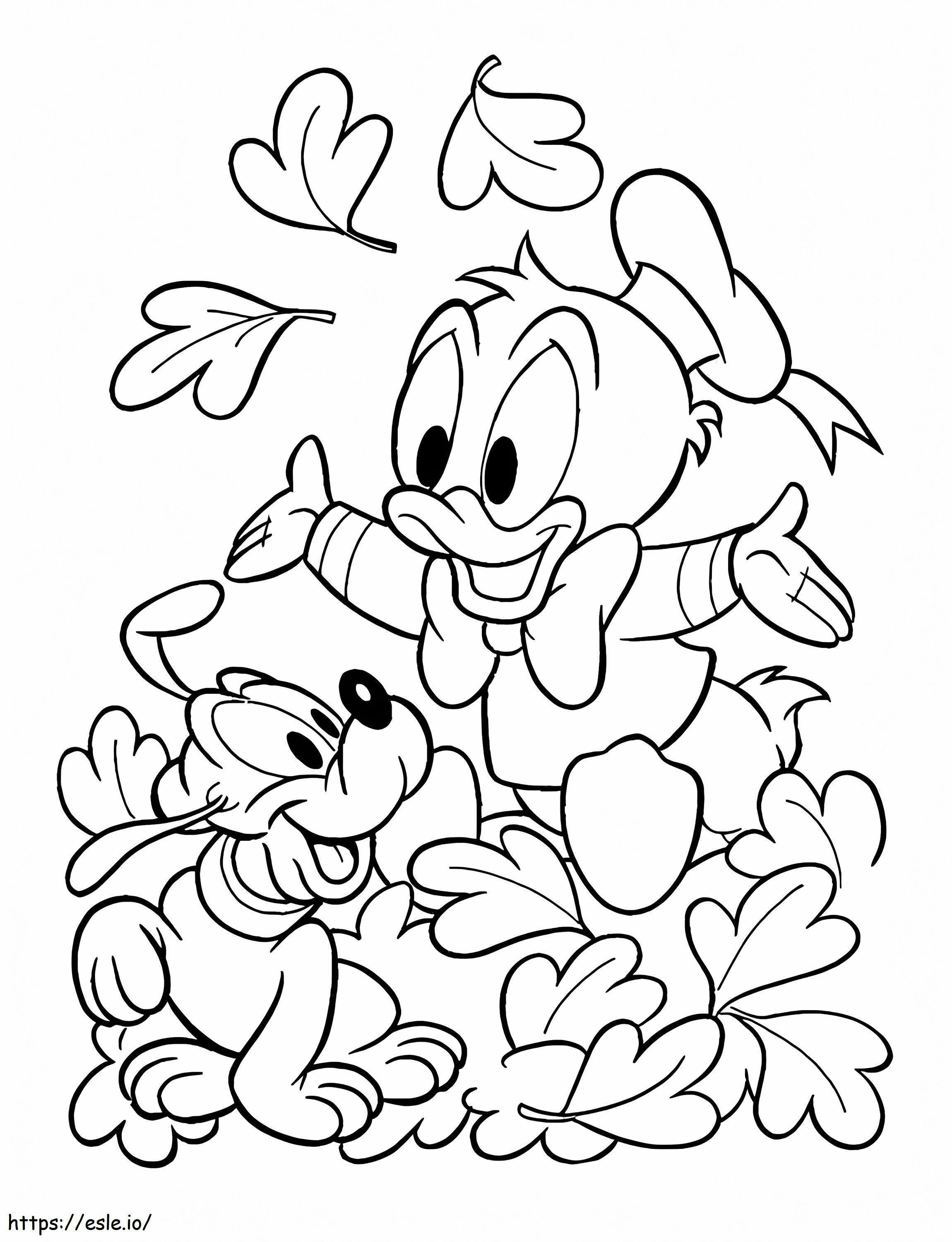Coloriage Bébé Donald et Pluton à imprimer dessin