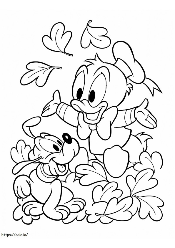 Coloriage Bébé Donald et Pluton à imprimer dessin